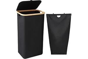 Lannvan Wäschekorb mit Deckel, 100L Wäschekorb Schwarz mit Abnehmbar Wäschesack - Faltbarer Schmutzwäschebehälter Wäschetonne Wäschebox für Kleidung, Decken, Bettlaken, Spielzeug