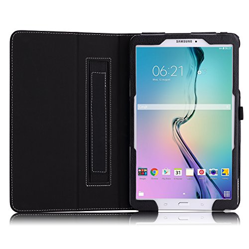 MoKo Tab E 9.6 Hülle – Kunstleder Ständer Schutzhülle Smart Cover mit Stift-Schleife für Samsung Galaxy Tab E 9,6 Zoll (Wifi/4G LTE Version) 2015 Tablet-PC, Schwarz - 8