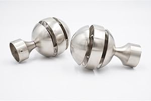 THE POLES & BLINDS OUTLET 28mm Diameter Curtain Pole Finials Ends - Sliced Ball Design - Satin Nickel - Pack of 2
