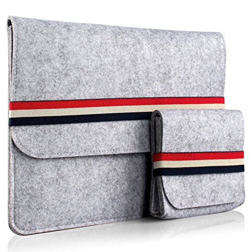 iDOO Filz Schutzhülle / Felt Sleeve Case für MacBook Air / Pro Retina 13 Zoll ohne CD-Laufwerk und Notebook / Laptop Tasche (12,9 -13,3 Zoll, Größe: 340 mm x 250 mm x 8 mm), grau mit Verschlussband