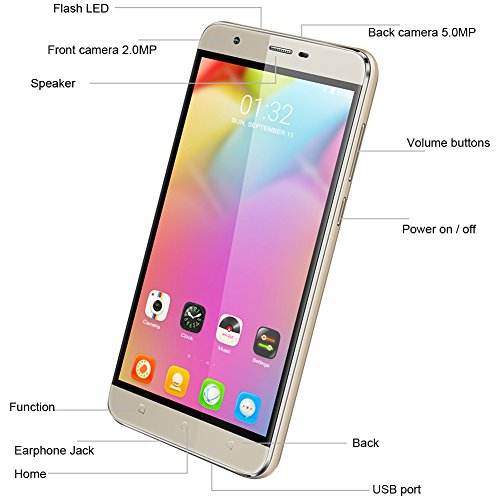 kivorsÂ® L3Â Smartphone Android 5.1Â con MT6580Â Quad Core 1.3Â gmhz Cellulare con schermo da 5.5Â pollici IPS (1280Â * 720) Dual SIM Phone