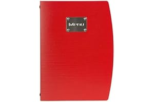 SECURIT - Portamenús Rio Line - 1 Inserto Fijo Doble Cara = 4 Páginas A4 - Posibilidad de Añadir Insertos Adicionales - Placa de Acero Serigrafiada "Menú" - Café, Bar, Restaurante - Color Rojo