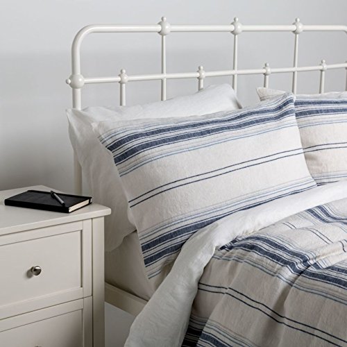 100% PURE FRENCH LINEN- Single - Bed Set - Blue/ White Stripe