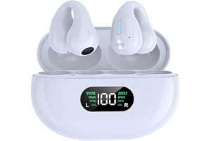 Panlouting Bluetooth 5.3 öppna hörlurar IPX5 vattentät HD stereo clip-on brusreducering touch-kontroll mikrofon LED-display m