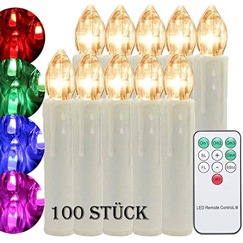 Preisvergleich Produktbild 100 er Set LED Weihnachtskerzen Kerzen Weihnachtsbaumkerzen kabellos für Weihnachtsdeko Wasserdichte Lichterkette RGB Weihnachtskerze für Innen und Außen