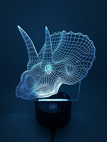 YOUQIZHI 3D LED Visual Lamp Optical Illusion Led Night Light,Dinosaur head Cartoon Amazing 7 Colors Shape Touch Sensitive Switch Lamps with Acrylic Flat, Halloween gift