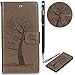 Produktbild WIWJ Schutzhülle für Sony Xperia X Compact Handyhülle Leather Case für Sony Xperia X Compact Hülle Lederhülle Flip Wallet Cover [Gedrucktes Muster Baum und Eule Handyhülle]Bookstyle Multi-Function Protektiv Kunstleder Stoßfest Bumper mit Kartenhalter Klappständer Magnetic Case Hülle für Sony Xperia X Compact+1x Touch Stylus Pen-Grau