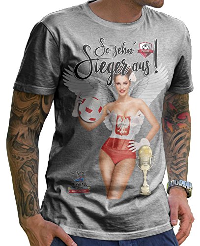 Stylotex Herren T-Shirt Basic So sehn Sieger aus Girl Polen Polska, Farbe:heather;Größe:L