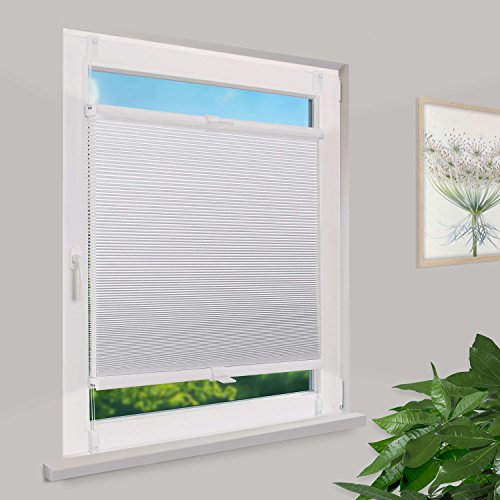 Fensterdecor Wabenplissee Sichtschutz mit Spannfeder ohne Bohren / Farbe Weiß 65 x 130 cm (BxH)