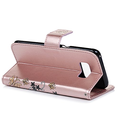 Lanveni Samsung Galaxy S8 Hülle, Handyhülle für Galaxy S8 Flip Case Cover PU Lederhülle Schutzhülle Magnetverschluss Ledertasche mit Stander Function Brieftasche Card Slot Handy Tasche mit Bunte Schmetterling Cover Design (Rose Gold)+ 1 x Stylus Pen + 1 x Staubdichte Stecker - 8