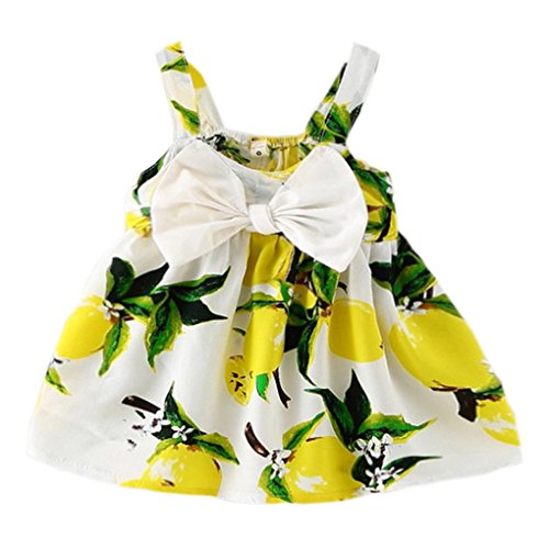 YOMIYOKA Baby Girls 6 Months - 3 Years Lemon Sling Flower Wedding Princess Bowknot Party Dress (2 Years, Yellow)