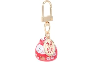Alipis Maneki Neko Keychain Japonais Beckoning Cat Keyring Fengshii Fortune Key Chains Pendentif Pendent à Handag pour à Dos Red Red
