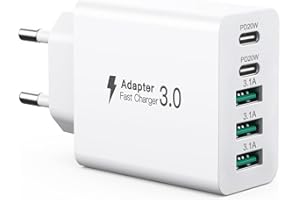 SCCVEE Ładowarka USB C o mocy 50 W, ładowarka z【2 portami USBC i 3 portami USBA】, charger ścienna zasilacza USB o mocy, zasilacz Fast Charge PD 3.0 kompatybilny z iPhone 12/13/14/15/Samsung/tabletami