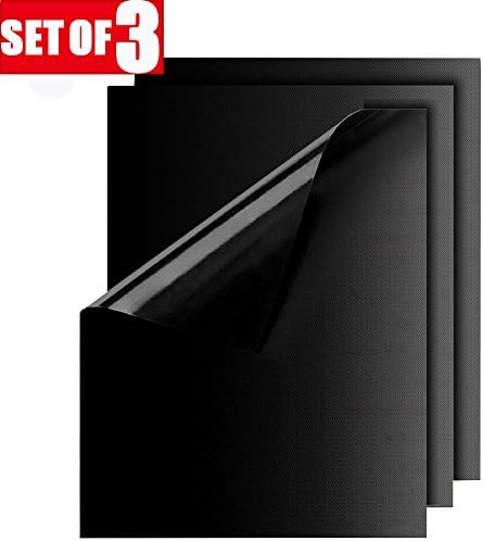 Grill Mat Set of 3 - Yokamira Non-Stick BBQ Grill Mats - Barbecue Mat Works on Gas,Charcoal,Electric Grill - Durable, Reusable and Easy to Clean, FDA-Approved, PFOA Free, Size 40cm x 33cm, Black Color