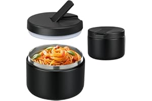 LOGEEYAR Termo para Comida 350ml, Taza Aislada de Acero Inoxidable con Cubrehebillas & Cuello Ancho, Recipiente Térmico Apto para Alimentos Fríos y Calientes Negro