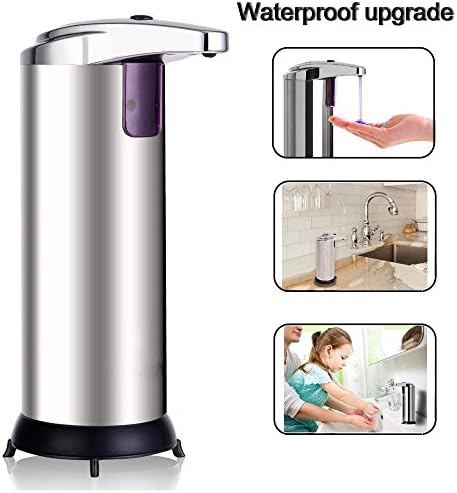 CompraFun Soap Dispenser, Stainless Steel Automatic Liquid Soap Dispenser with Non-Contact Infrared Sensor Water Resistant Silver