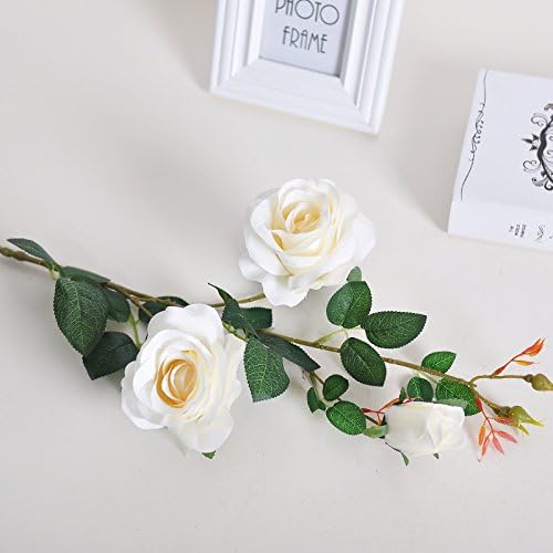 ZHUDJ 3 Head Roses Artificial Flowers Silk Flowers Flower Boutonniere Living Room, Dining Table Bedroom Floor Flower White Rose Early Arabic