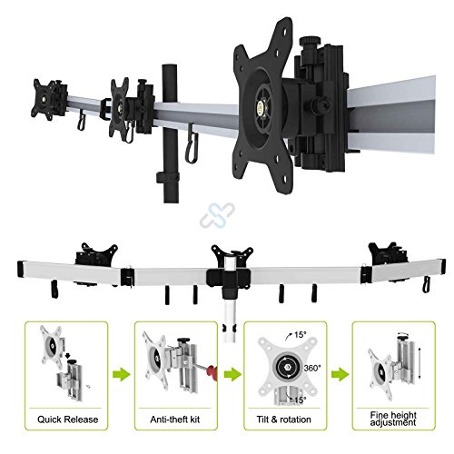 HFTEK MP230C-L 2 3 Fach Monitor Halterung Halter Tischhalterung Stand für Bildschirm Monitor 15 – 32 Zoll mit VESA 75 / 100 - 3