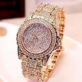 Schöne Uhren, Damen Paar Kleideruhr Modeuhr Armbanduhr Armband-Uhr Einzigartige kreative Uhr Simulierter Diamant Uhr Quartz Strass Mehrfarbig Edelstahl ( Farbe : Gold , Geschlecht : Für Damen )