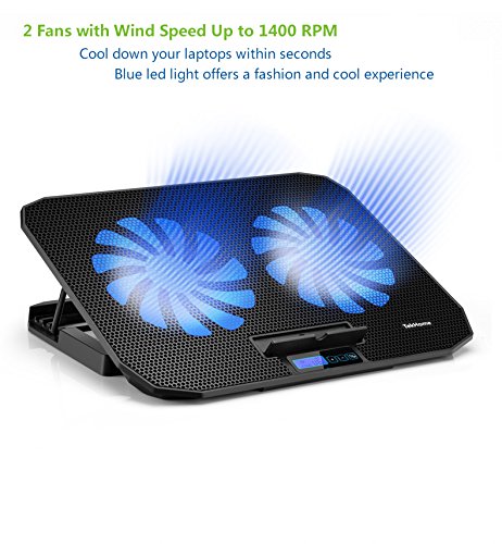 TekHome 2-Lüfter Cooling Pad, Gaming Cooler für Spielkonsolen und für Notebooks bis zu 15.6 Zoll, 5.5-Zoll Fan mit RPM 1500, LCD Windstärke 6, LED-Blaulicht, 5 Ebenenhöhen, 2 USB-Ports.(LTC003S) - 2