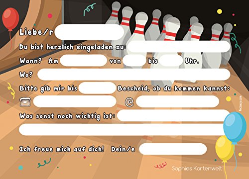 12 Einladungskarten zum Kindergeburtstag „Bowling“ // Geburtstagseinladungen Einladungen Geburtstag Kinder Pin Jungen Mädchen Bowlingkugel Karten Set Kegeln - 2