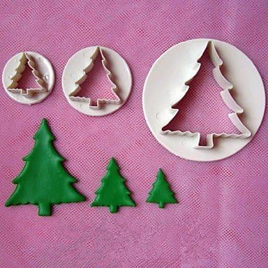 3pcs Christmas Tree Stamper Fondant Cake Baking Plastic Modeling Tools Kitchen Utensils,Dia8cm/4.6cm/3.4cm