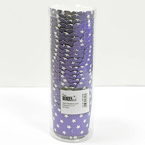 50 Frau Wundervoll Muffin Backformen aus stabilem Papier, groß Ø 6,1 cm, lila/ flieder mit weißen Sternen / Muffinförmchen / Cupcake Backformen / Muffindeko Frau Wundervoll - 4