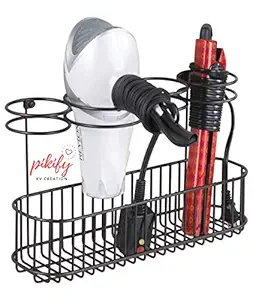 PIKIFY Wall Mount Hair Tools Organizer for Flat Iron, Curling Wand, Brushes- Black-1pc