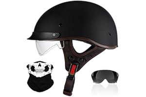 RHBDDHV Demi-Casque de Moto, Casque Moto Rétro, Casque Jet ECE2206 Homologué, Casque Moto Cyclomoteur avec Visière, Casque de Moto Hommes et Femmes, pour Moto et Scooter, M~XXL