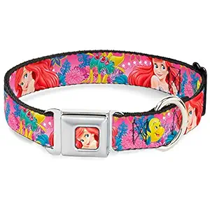 Buckle-Down DC-WDY132-WS DYDY Ariel Face4 Full Color Pink/Blue Dog Collar, WIDE-Small/13-18