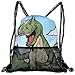 Produktbild EELKKO Mesh Beam Backpack Lightweight Foldable Large Capacity Drawstring Casual Rucksack Cartoon T-Rex with Funny Face Giving Thumps Up Clouds Trees Sky,Unisex Fitness Bag