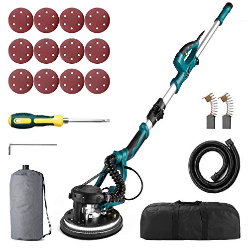 Drywall Sander, URCERI 800W Electric Telescopic Foldable Drywall Sander with Automatic Vacuum System, 800-1800 RPM Variable Speed, LED Light, 12 Sanding Discs(225mm), and a Carry Bag