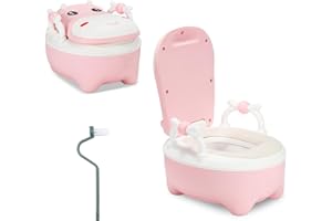 Jopassy Töpfchen für Kinder,Kinder töpfchen mit Kuh-Muster,Typ der Schublade kindertoilette,Toilettentrainer mit Griffe,Bürste,weiches PU-Kissen,kindertöpfchen Anti-Spritzschutz -Rosa