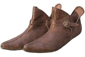 DAWUDE Mittelalterliche Schuhe Renaissance Herren Wikinger Ritter Prinz Schuhe Vintage Schnalle PU Leder Stiefel Kurze Flache Schuhe Cosplay Piraten Kostüm,Braun,39