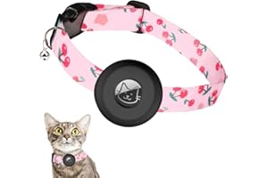 PKQTOP Airtag obroża dla kotów, regulowana, z nadrukiem, Airtag z dzwonkiem, silikonowe etui ochronne, kompatybilna z Apple Airtag, Breakaway dla szczeniaków