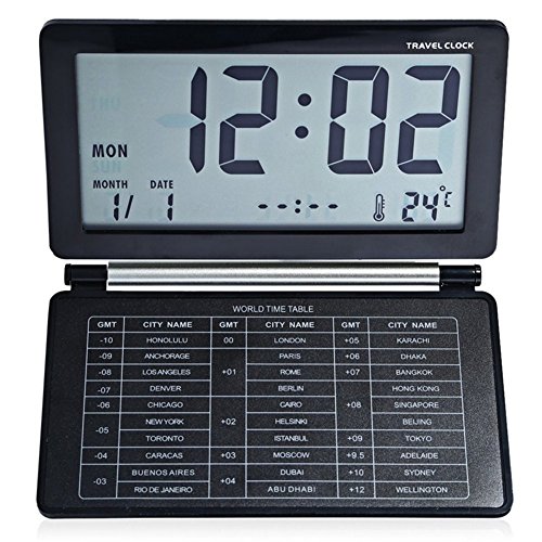 SoleSu Digitalwecker Schreibtisch LCD-Uhr superdünn Clamshell Elektronische Reisewecker mit Thermometer – Rot - 6