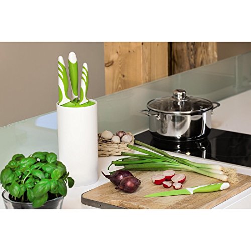 Xavax Messerblock Set mit vier Küchenmessern, gehärteter Stahl, gummierter Griff, grün/weiß - 3