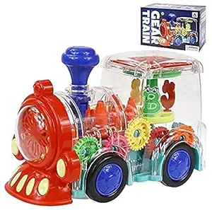 Kiddie Galaxia Transparent Train Engine Universal Walking Gear Train Engine Colorful Lights Musical Toys, 3D Colourfull Lights Gear Transparent Train Toy for 2-5 Year Kids Sound Toys (Gear Train)