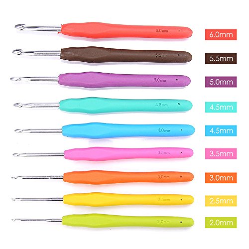 Aodoor Stück Häkelnadeln mit 10 Stück Locking Maschenmarkierer, 9 Farbe Stricknadeln in verschiedenen Größen Aluminiumnadeln für Komfort und schmerzfreies Häkeln - 2