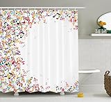 Abakuhaus Duschvorhang, Bunte Farbnoten Musik Music Notes Dekoratives Lebhaftes Design Ganz Töne Violinschlüssel Druck, Wasser und Blickdicht aus Stoff mit 12 Ringen Bakterie Resistent, 175 X 200 cm