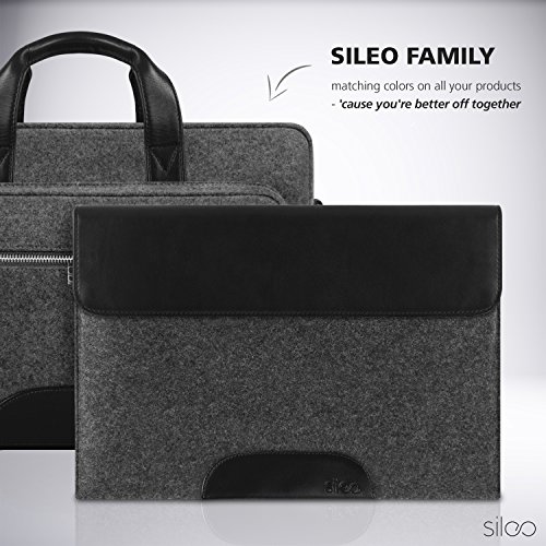 SILEO® 13-13,3 Zoll Premium Laptophülle ARTHUR für Macbook Pro Air Dell XPS uvm. – Echtes Filz mit lebenslanger Garantie – Sleeve Case Hülle in Anthrazit & Schwarz - 6