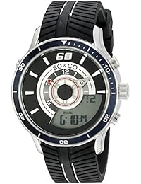 So y de Nueva York Monticello Co para hombre reloj infantil de cuarzo con esfera negra analógico - pantalla Digital y negro correa de goma 5035,1