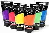 NEON Farbset FLUO mit 6 x 75 ml MAGI Acrylfarbe in Neongelb, -Grün, -Orange, -Pink, -Blau sowie -Purple