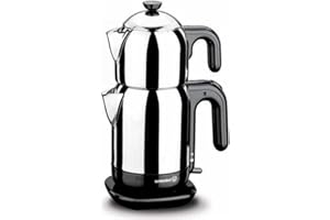 Korkmaz demtez Electrical Teapot de Black/caymatik/A369 té eléctrica, Acero Inoxidable, Negro, 9,5 x 8,5 x 6,75 cm, 4 Unidades de Medida