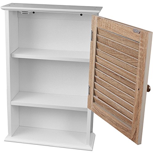 Hängeschrank mit 1 Lamellentür 40x15x60cm Holz/MDF Schränkchen Badezimmerschrank Wandschrank - 2