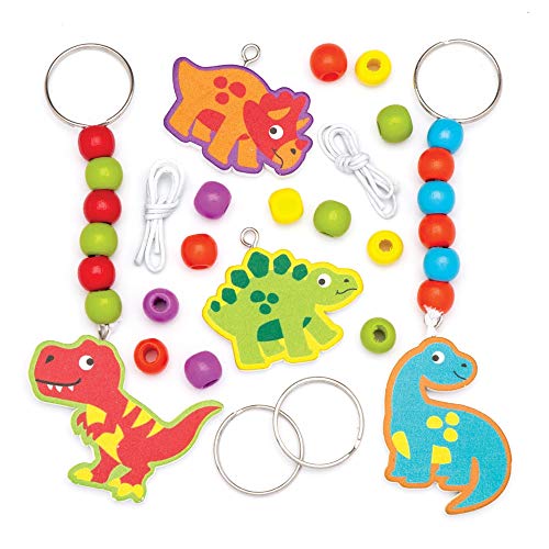 Baker Ross Schlüsselanhänger-Bastelset "Dinosaurier" aus Holz (4 Stück) - für Kinder zum Zusammensetzen und Befestigen an Schlüsselringen und Taschen