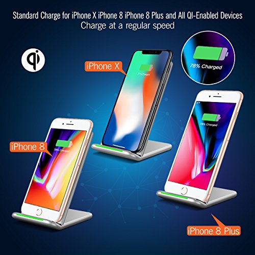 Seneo Cargador Inal  mbrica 10W Qi iPhone X  8  8 plus Carga R  pida para Samsung Galaxy S8 S8 plus  S7 S7 plus note 5  Compatible con Nokia Lumia  Google Nexus  Color Plata