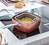 Sartén para freir,sartén freidora cuerpo de aluminiocon con recubrimiento cerámico antiadherente, alta resistencia,accesorio para cocinar al vapor y al grill