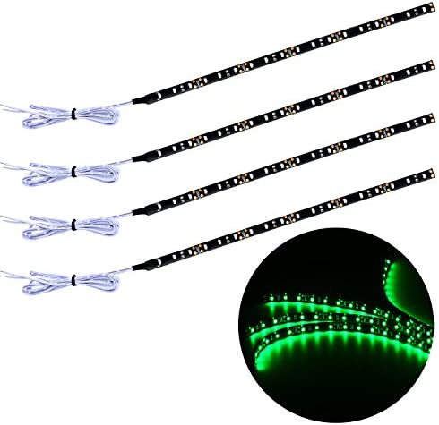 Pryeu Green 12V LED Strip Lights 11.8'' 30CM 18 x 3528 SMD Waterproof for Auto Cars Trucks Boats Motorcycle Interior Exterior Lighting Pack of 4 (Black PCB)