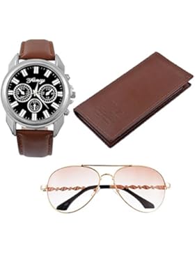 Souarts Herren Geschenkset mit Armbanduhr Sonnenbrille Geldbörse Geschenkset für Herren